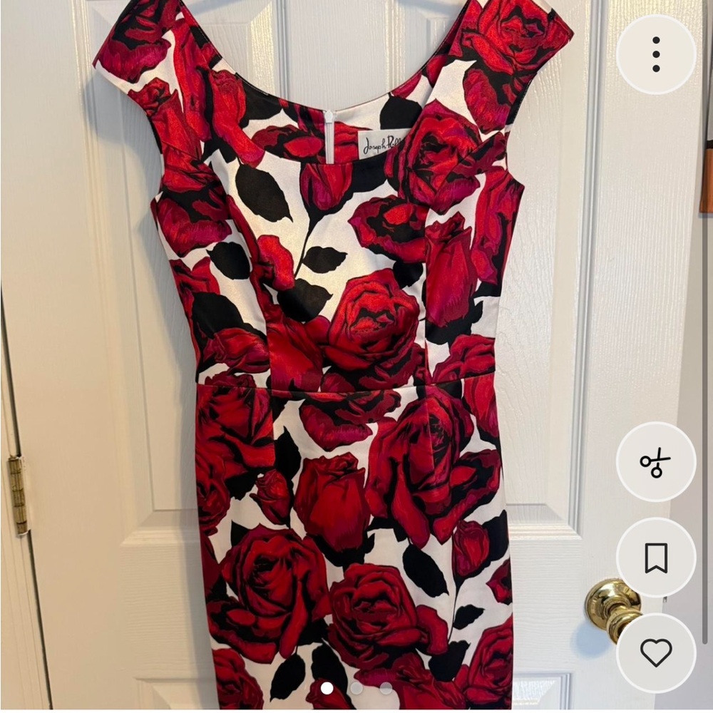 White House Black Market Red Rose Print Midi Dress